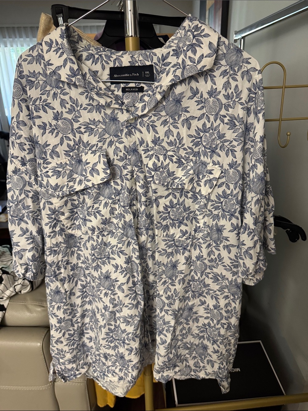 Abercrombie & Fitch Men’s White Shirt with Blue Floral Print
